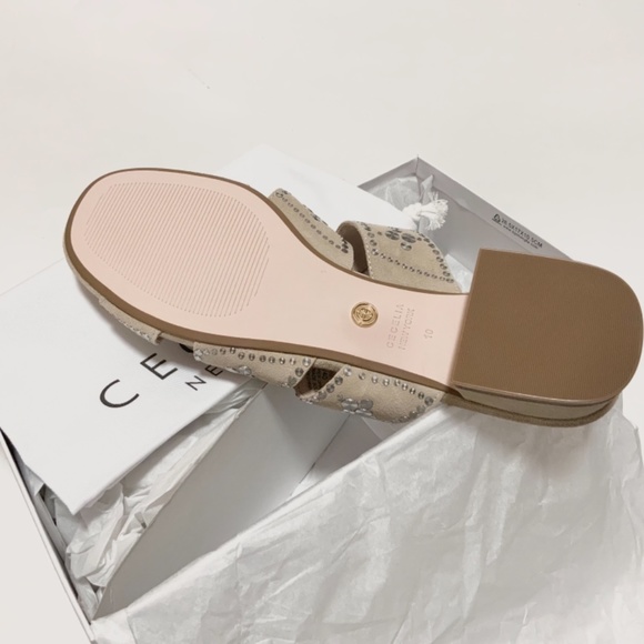 Cecelia New York Martini Micro Stud Sandal Bone Beige Suede Mule Block Heel 10 - Picture 9 of 9